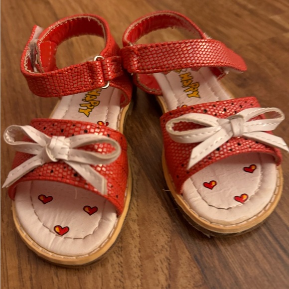 Bee Happy Toddler Sandals Size 7 - Cute Spring Summer Red White with Bow - Picture 2 of 5